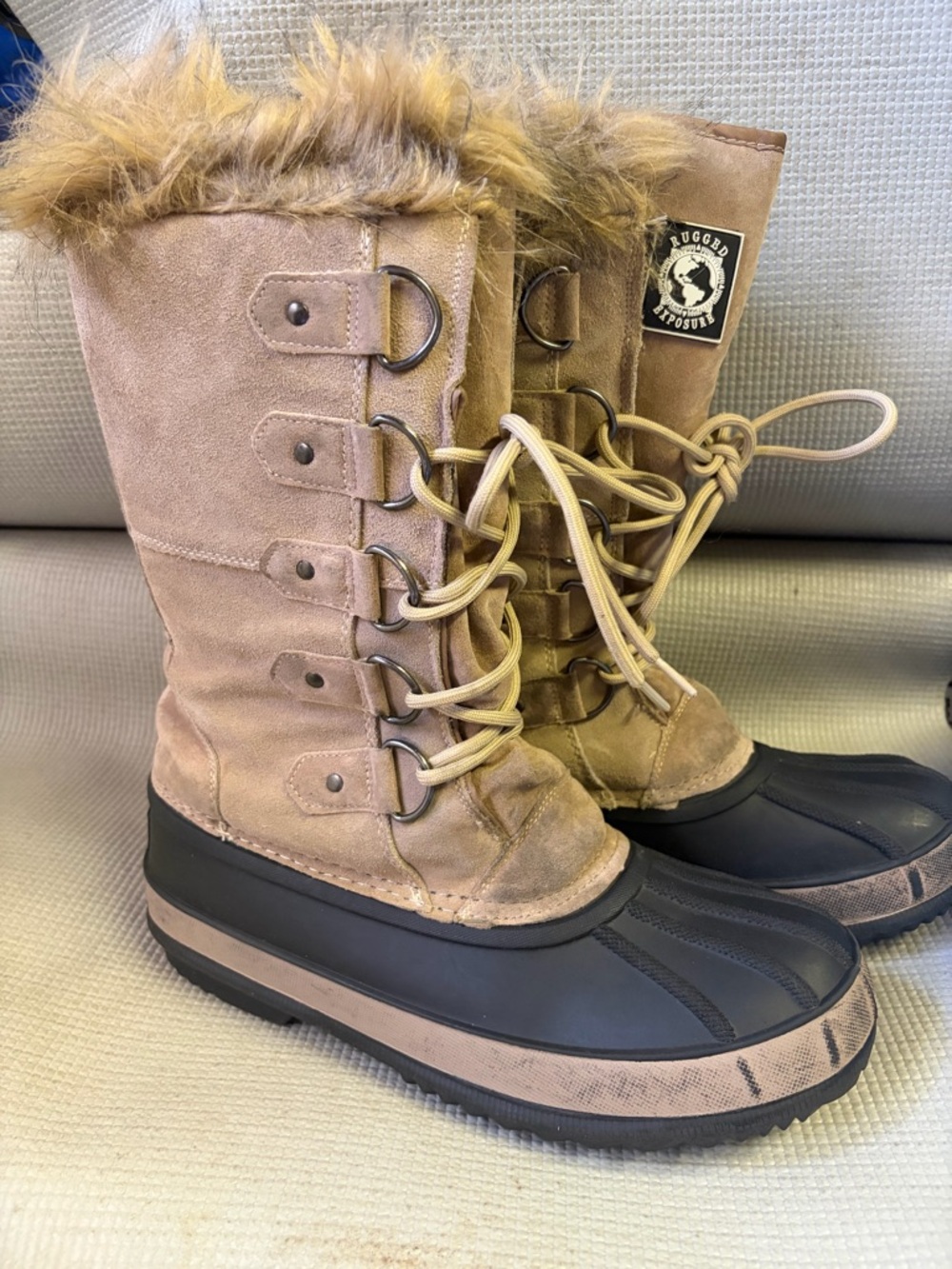Women's Tan Fur-Trim Winter Boots